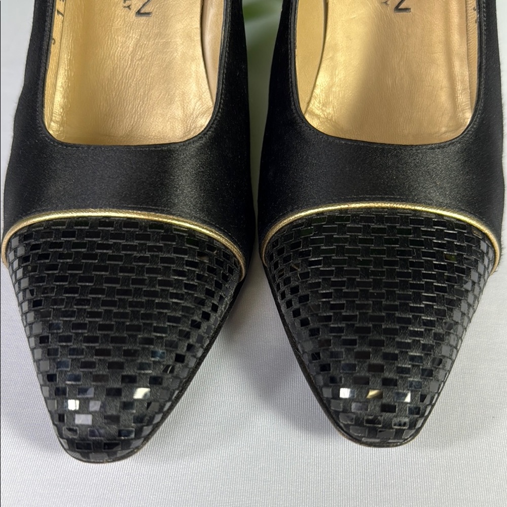 Vintage St John Black Satin Heels Emily Faille Paillette Italy 1998 - Picture 6 of 16